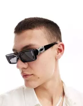 Толстые прямоугольные солнцезащитные очки ASOS DESIGN со скошенной кромкой и серебристой отделкой