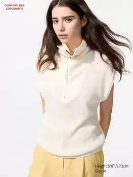 Толстый льняной джемпер с высоким воротом и застежкой-молнией Uniqlo, белый