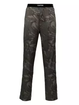 TOM FORD атласные пижамные брюки с камуфляжным принтом, зеленый