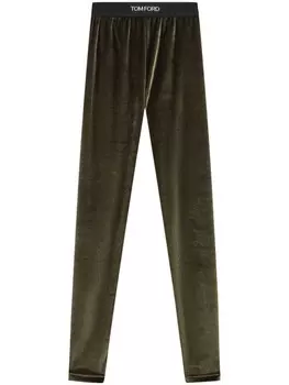 TOM FORD бархатные леггинсы с логотипом на поясе, зеленый