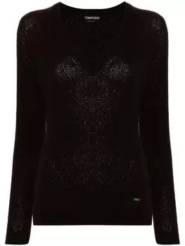 TOM FORD джемпер с V-образным вырезом и длинными рукавами, коричневый