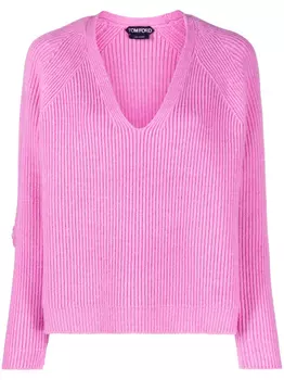 TOM FORD джемпер в рубчик с V-образным вырезом, розовый