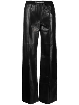 TOM FORD кожаные брюки с логотипом, черный
