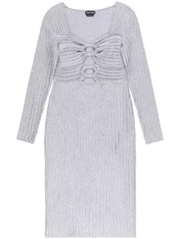 TOM FORD платье в рубчик с вырезом, серый