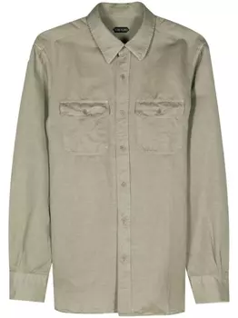 TOM FORD рубашка из смесового льна, зеленый