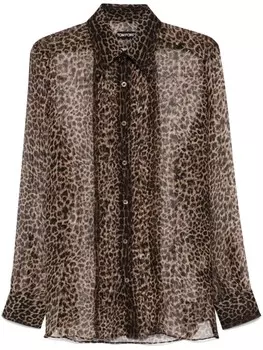 TOM FORD рубашка с леопардовым принтом, коричневый