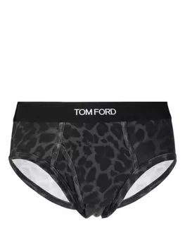 TOM FORD трусы-брифы с леопардовым принтом и логотипом, серый