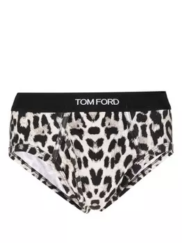 TOM FORD трусы-брифы с логотипом и анималистичным принтом, нейтральный цвет