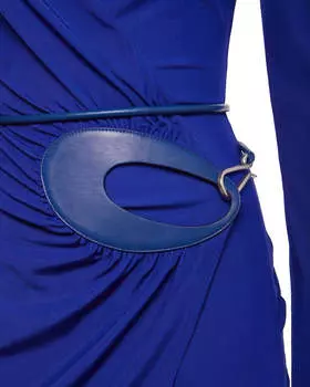 Tom Ford Женское платье-халат с кожаной отделкой синего цвета