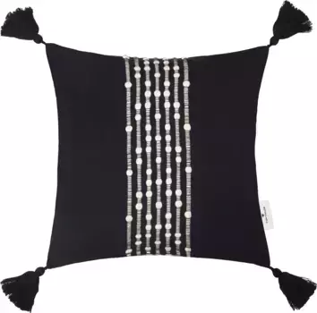 TOM TAILOR HOME декоративная подушка "Knot Lines", с модными кисточками, чехол без наполнителя, 1 штука 40х40 см, черный/бежевый