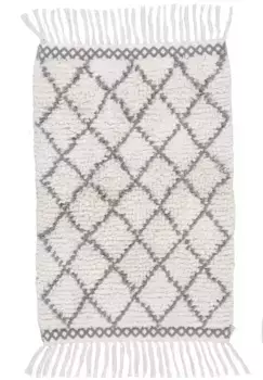 TOM TAILOR HOME Коврик для ванной "Этно Ванна", высота 20 мм, подходит для пола с подогревом, коврик для ванной, берберский вид, ромбовидный узор, с бахромой, чистый хлопок прямоугольный (70х160 см), белый