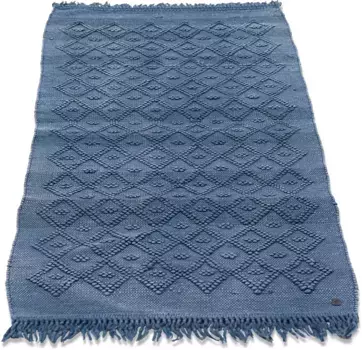 TOM TAILOR HOME Коврик для ванной "Vintage Wash", высота 6 мм, подходит для пола с подогревом, коврик для ванной, однотонный, ромбовидный узор, с бахромой, чистый хлопок прямоугольный (60х100 см), цвет denim