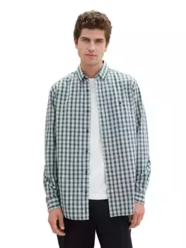 TOM TAILOR рубашка в клетку "Виши" с планкой на пуговицах, цвет Dusty Mint Blue Vichy Check