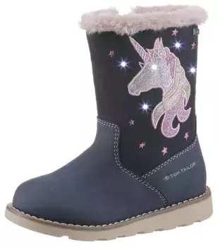 TOM TAILOR зимние ботинки "Blinkschuh", сапоги с длинным голенищем, детские ботинки со сверкающим мотивом единорога, синий