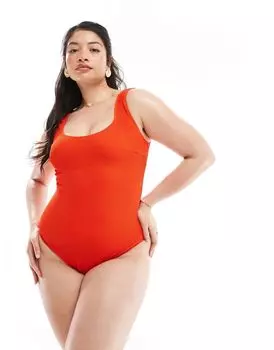 Томатно-красный жатый купальник с высоким воротником и низкой спиной ASOS DESIGN Curve ASOS