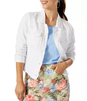 Tommy Bahama Куртка с двумя ладонями и необработанными краями, воротником с длинными рукавами и пуговицами спереди, белый
