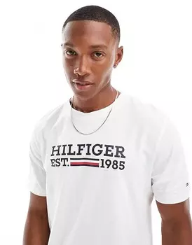 Tommy Hilfiger — белая футболка стандартного кроя с рисунком — только на ASOS