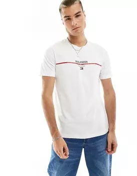 Tommy Hilfiger – Белая y футболка с логотипом и полосатым принтом