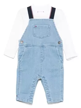 Tommy Hilfiger Junior комплект из джинсового комбинезона и футболки, синий
