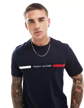 Tommy Hilfiger – темно-синяя футболка с горизонтальным логотипом