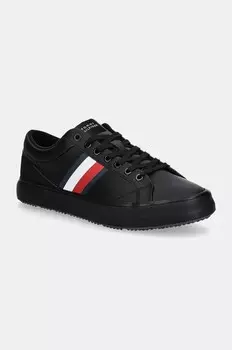 Tommy Hilfiger TH HI VULC CORE CLEAT STRIPES кожаные кроссовки, черный