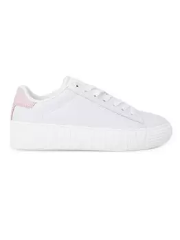 Tommy JEANS Кожаные кроссовки, белый/розовый