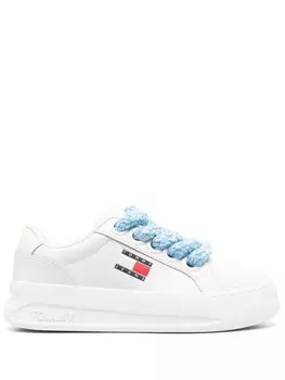 Tommy Jeans logo-print flatform leather sneakers, белый
