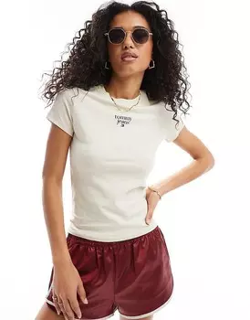 Tommy Jeans – приталенная футболка с логотипом кремового цвета