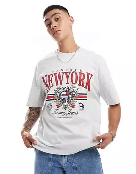 Tommy Jeans – Серая футболка оверсайз с винтажным принтом