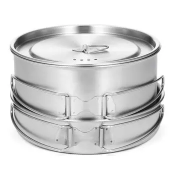 TOMSHOO набор посуды для кемпинга из 2 предметов, кастрюля из нержавеющей стали, набор для приготовления пищи со складными ручками, сетчатая сумка для переноски