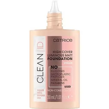 Тональная основа Clean ID High Cover Luminous Matt № 010 Neutral Sand 30 мл — веганский продукт и без отдушек Catrice
