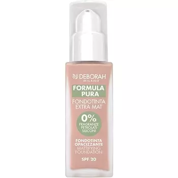 Тональная основа Extra Mat Pure Formula N.01 Fair SPF20 с антисебулярными и антиблесковыми активными веществами для экстраматового покрытия - ударопрочная Deborah
