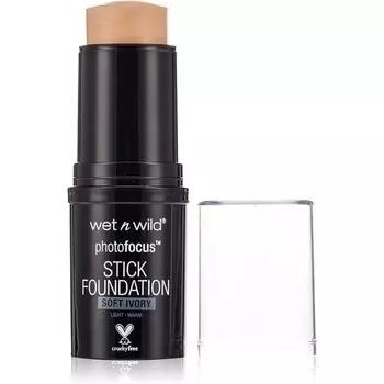 Тональная основа Wet n Wild Photo Focus Stick с длительным покрытием, легкая кремовая формула, полуматовый финиш, аргановое масло и масло семян подсолнечника, цвет мягкой слоновой кости, 1 шт. Wet 'N' Wild