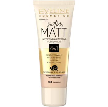 Тональный крем для лица ванильный 102 Eveline Cosmetics Satin Matt, 30 мл