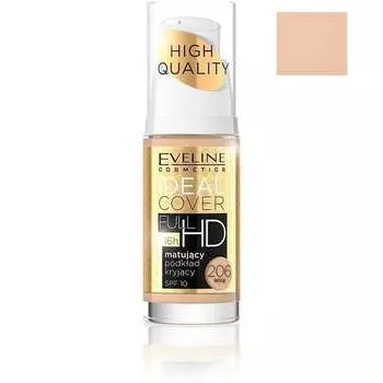 Тональный крем с матовым покрытием 206 Beige, SPF 10, 30 мл Eveline Cosmetics, High Quality Ideal Cover Full HD