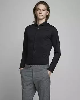 Тонкая базовая черная мужская рубашка Jack & Jones, черный