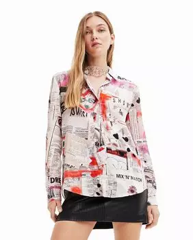 Тонкая газетная рубашка Desigual, белый
