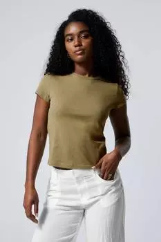 Тонкая хлопковая футболка с короткими рукавами Weekday, хаки