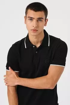Тонкая хлопковая футболка с воротником ARMANI EXCHANGE, черный, светло-серый, белый
