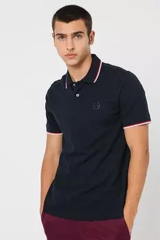 Тонкая хлопковая футболка с воротником ARMANI EXCHANGE, белый, темно-синий
