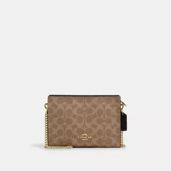 Тонкая сумка через плечо COACH, цвет gold/tan/black