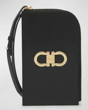 Тонкая сумка на молнии Double Gancio Ferragamo, цвет Nero