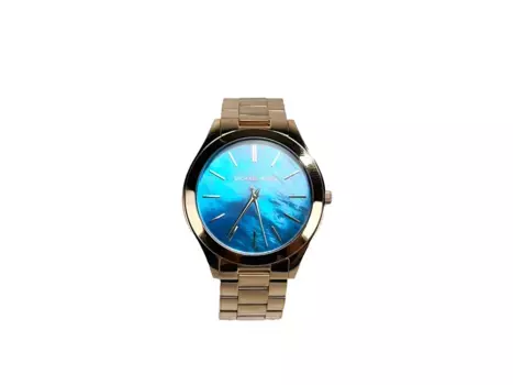 Тонкие часы Runway из нержавеющей стали MK3494 Ocean Blue Gold Michael Kors