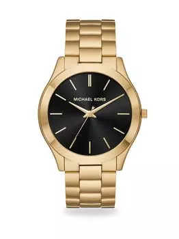 Тонкие часы с браслетом из нержавеющей стали с золотым подиумом Michael Kors, желтый