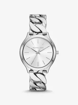 Тонкие часы с серебристым ремешком-цепочкой для подиума Michael Kors, серебряный