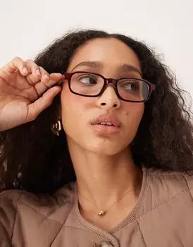 Тонкие квадратные очки ASOS DESIGN с прозрачными линзами молочно-коричневого цвета