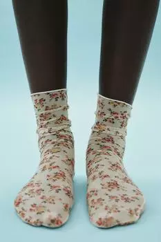 Тонкие носки с цветочным принтом ZARA, экрю