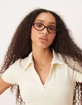 Тонкие овальные очки ASOS DESIGN с прозрачными синими линзами в черепаховой оправе
