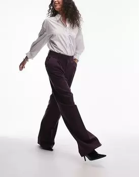 Тонкие удлиненные брюки в тонкую полоску темно-красного цвета Mango