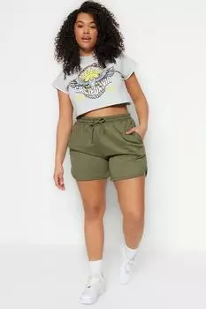 Тонкие вязаные шорты цвета хаки Trendyol